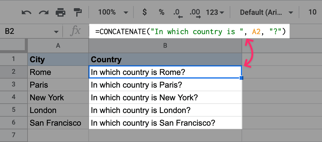 How I can reference to other cells using Google Sheets?